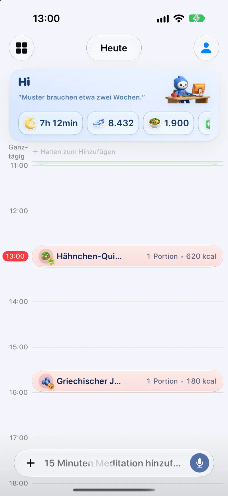 Die Tagebuch-Ansicht in Lopie, eine ruhige Tagesansicht für Stimmung, Energie und eine Reflexion