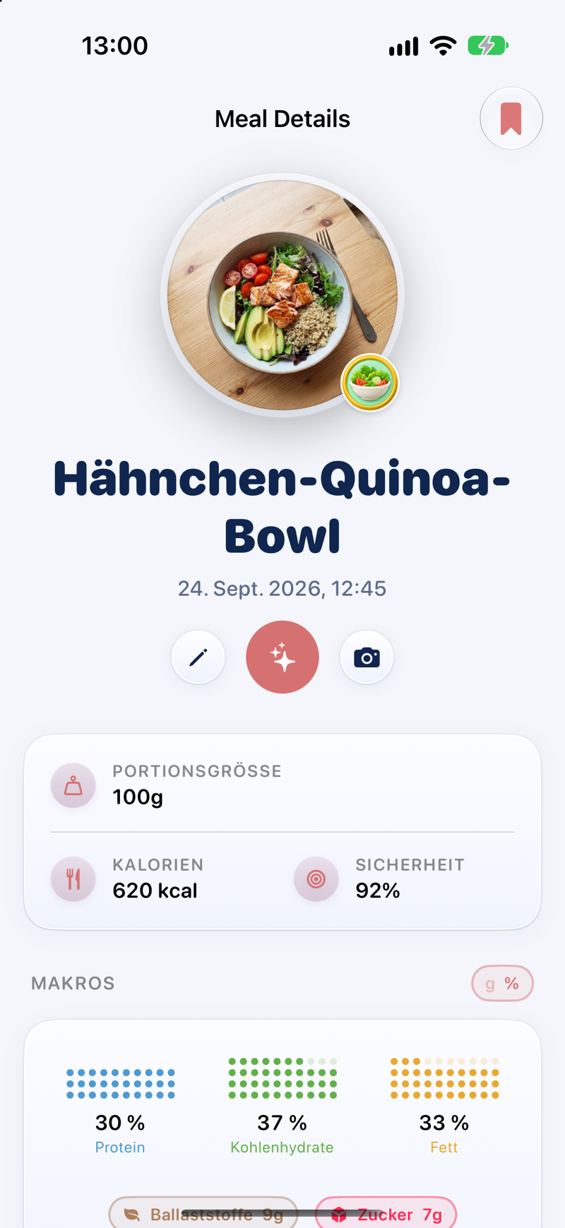 App fürs Ernährungs- und Stimmungstagebuch beim Erfassen einer Mahlzeit per Sprache im Verlauf
