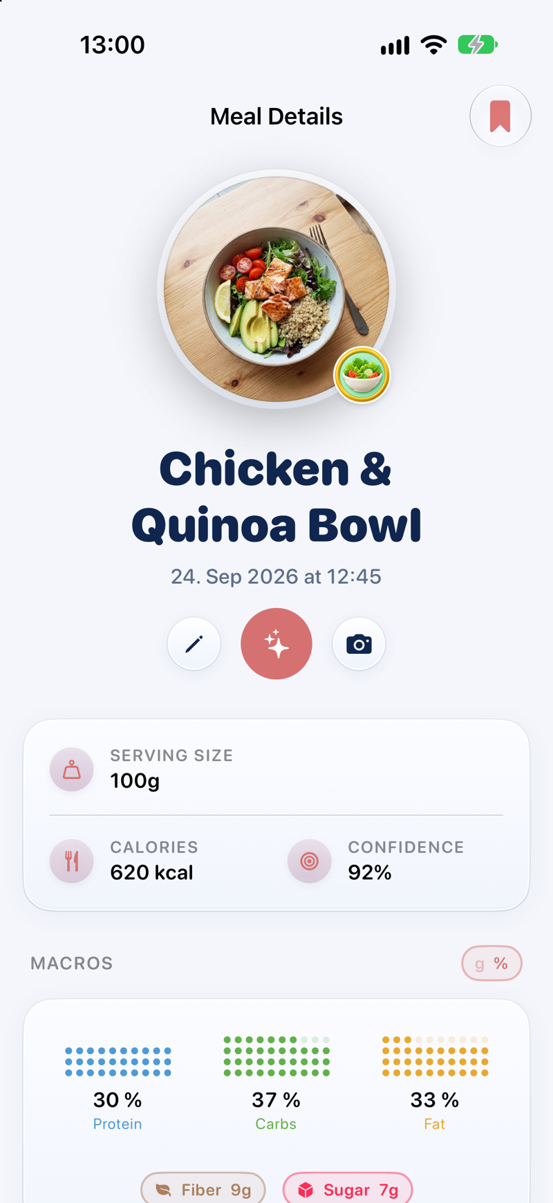 food and mood journal app logging a meal by voice on one timeline