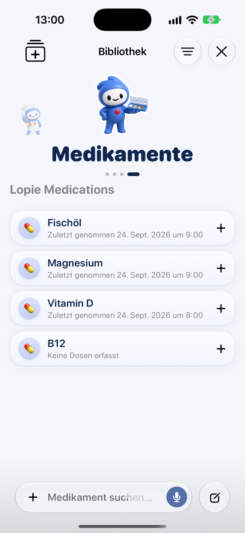 Lopie Medikamenten-Erinnerungs-App mit Tracking-Ansicht des Dosisstatus